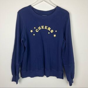 ANTHROPOLOGIE Cheers Graphic Sweatshirt Navy Yellow Small